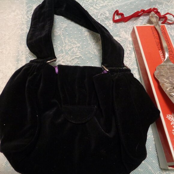 RETRO VELVETEEN BLK PURSE PIE SERVER CABBAGE KID PATTERN FELT FUN POODLE… - Picture 3 of 14